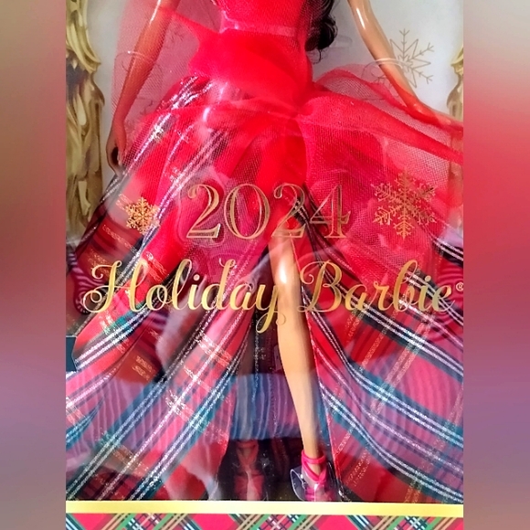 Barbie Signature 2024 Holiday Barbie Doll Red Plaid Dress Brown Hair - Picture 4 of 9